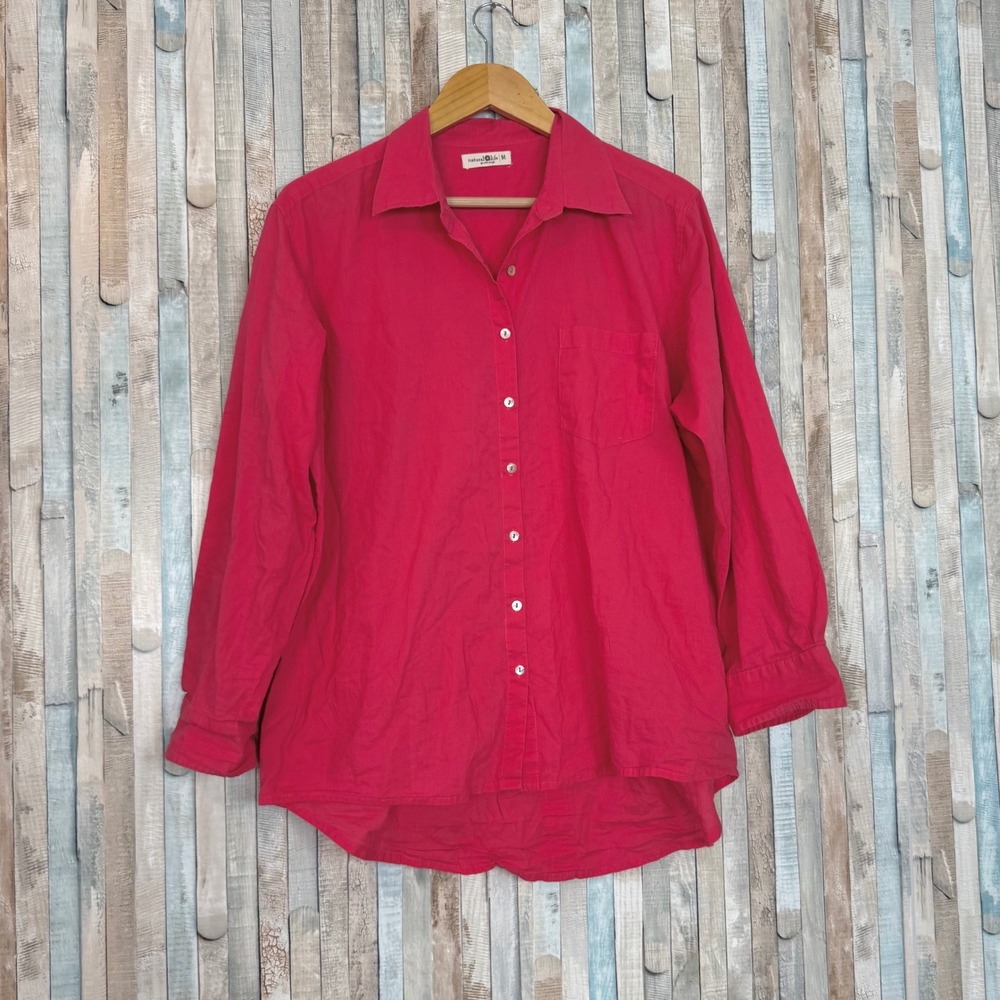 Natural Life M Hot Pink Oversized 100% Cotton Button Down Shirt Top Cover Up